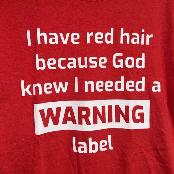 Red hair shirt warning label medium new short sleeve - Picture 2 of 2